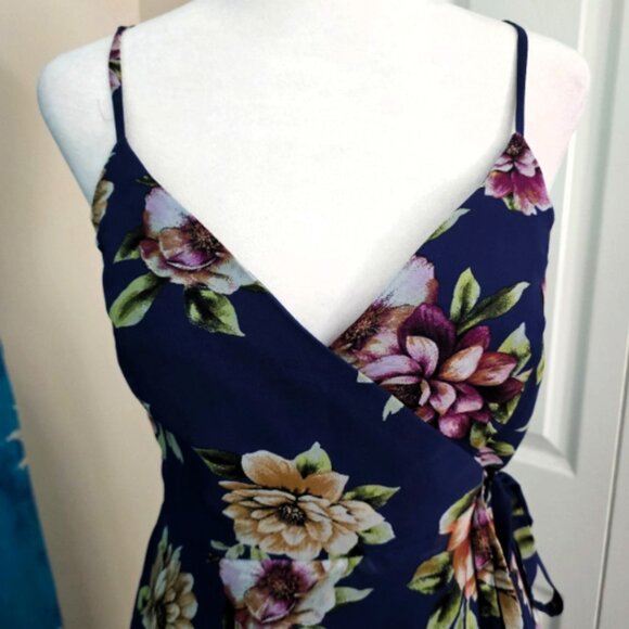 Lulus Always There For Me Navy Blue Floral Print Wrap Maxi Dress Small - Picture 4 of 14